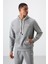 Gri Melanj Pamuklu Kalın Yumuşak Dokulu Comfort Fit Nakışlı Erkek Eşofman Takım - 85255 6