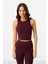 Bordo Yüksek Bel Kapri-Crop Atlet Slim Fit Kadın Tayt Takım - 95284 8
