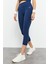 İndigo Yüksek Bel Kapri-Crop Atlet Slim Fit Kadın Tayt Takım - 95284 3