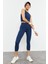 İndigo Yüksek Bel Kapri-Crop Atlet Slim Fit Kadın Tayt Takım - 95284 4
