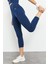 İndigo Yüksek Bel Kapri-Crop Atlet Slim Fit Kadın Tayt Takım - 95284 7