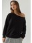 Kadın Kayık Yaka Rahat Kesim Sweatshirt Siyah 1