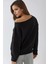Kadın Kayık Yaka Rahat Kesim Sweatshirt Siyah 3