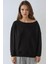 Kadın Kayık Yaka Rahat Kesim Sweatshirt Siyah 7