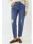 Kadın Yırtık Detaylı Slim Fit Kot Pantolon Orta Mavi Denim 1