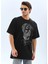 Unisex Oversize Taşlı Bisiklet Yaka T-Shirt - Siyah 4