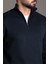 Erkek Lacivert Fermuarlı Dik Yaka Triko 2