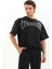 Unisex Oversize Taşlı T-Shirt - Siyah 1