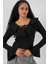 Kadın Bdart Fırfırlı V Yaka Kısa Bluz Siyah 4