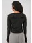 Kadın Bdart Fırfırlı V Yaka Kısa Bluz Siyah 6