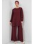 Kadın Bdart Dokulu Uzun Kollu Tunik ve Geniş Paça Pantolon Seti Bordo Kırmızı 1