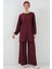 Kadın Bdart Dokulu Uzun Kollu Tunik ve Geniş Paça Pantolon Seti Bordo Kırmızı 2