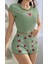 Kadın Yeşil Çilek Desenli Askılı Şortlu Pijama Takım 6648 1