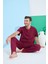 Erkek V Yaka Kısa Kol Pijama Takımı--Bordo-- 1