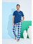 9801 Kısa Kol Erkek Mavi Pijama Takımı--Ekoseli Mavi-- 1