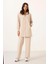 Ekru Dik Yaka Fermuarlı Pamuklu Kadın Eşofman Tunik Takım - 95346 8
