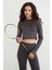 Basic Bisiklet Yaka Parmak Geçmeli Crop Bluz 2