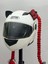 Motor & Motosiklet Kırmızı Simli Çift Örgü Saç ve Kırmızı Fiyonklu Kedi Kulak Set Kask Dış Aksesuarı 4