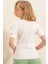Kadın Beyaz Kare Yaka Örme Bluz - Truvakar Kol Günlük Stil Rahat Kullanım 6