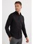 Slim Fit Uzun Kollu Kolay Ütü Teri Emen Nefes Alan Doku Kravatlık Dört Mevsim Siyah Erkek Gömlek 1