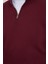Unisex Relax Fit Rahat Kesim Pamuklu İçi Polarlı Yarım Fermuarlı Bordo Dik Yaka Sweatshirt 4