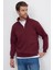 Unisex Relax Fit Rahat Kesim Pamuklu İçi Polarlı Yarım Fermuarlı Bordo Dik Yaka Sweatshirt 5