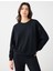 Siyah Uzun Kollu Bisiklet Yaka Modal Örme Sweatshirt 1