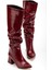 SYT-2002 Bordo Kırışık Rugan Körüklü Kalın Topuklu Günlük Bayan Çizme 1