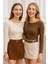 Kadın Kahve-Krem 2'li Paket Kayık Yaka Uzun Kollu Bluz 2