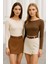 Kadın Kahve-Krem 2'li Paket Kayık Yaka Uzun Kollu Bluz 6