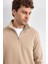 Bej Regular Fit Dik Yaka Yarım Fermuarlı Sweatshirt 2