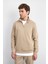 Bej Regular Fit Dik Yaka Yarım Fermuarlı Sweatshirt 3