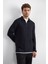 Siyah Regular Fit Gömlek Yaka Yarım Fermuarlı Sweatshirt 1