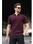 Bordo Yarım Fermuarlı Polo Yaka Erkek Kazak E7458 4
