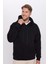 Unisex Oversize Geniş Kesim Pamuklu Yumuşak Dokulu Içi Polarlı Basic Siyah Kapüşonlu Sweatshirt 1