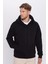 Unisex Oversize Geniş Kesim Pamuklu Yumuşak Dokulu Içi Polarlı Basic Siyah Kapüşonlu Sweatshirt 2
