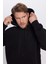 Unisex Oversize Geniş Kesim Pamuklu Yumuşak Dokulu Içi Polarlı Basic Siyah Kapüşonlu Sweatshirt 4