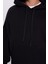 Unisex Oversize Geniş Kesim Pamuklu Yumuşak Dokulu Içi Polarlı Basic Siyah Kapüşonlu Sweatshirt 3