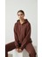 Kadın Şardonlu Üç Ip Kapşonlu Fermuarlı Emma Sweatshirt Kahverengi 1