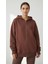 Kadın Şardonlu Üç Ip Kapşonlu Fermuarlı Emma Sweatshirt Kahverengi 2