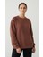 Kadın Sıfır Yaka Üç Ip Şardonlu Koty Sweatshirt Kahverengi 2