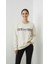 Kadın Baskılı Şardonlu Üç Ip Şevval Sweatshirt Ekru 3