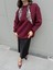 Kadın Bordo Leopar Şal Detaylı Oversize Sweatshirts 30096 1