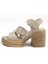 Kadın Ibiza Krem Ortopedik Iç Taban Platform Topuk Sandalet 4