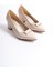 Kadın Verta Krem Deri 6 cm Kalın Topuklu Toka Deyatlı Hafif Sivri Burunlu Klasık Ayakkabı 1