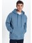 Unisex Oversize Geniş Kesim Pamuklu Yumuşak Dokulu İçi Polarlı Basic İndigo Kapüşonlu Sweatshirt 1