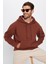 Unisex Oversize Geniş Kesim Pamuklu Yumuşak Dokulu İçi Polarlı Basic Kahverengi Kapüşonlu Sweatshirt 1