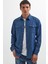 Slim Fit Uzun Kollu Spor Yaka Yıkamalı Çift Cepli Armürlü Denim Kot Indigo Erkek Gömlek 1