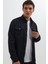 Slim Fit Uzun Kollu Dar Kesim Denim Kot Çift Cepli Spor Yaka Erkek Siyah Gömlek 1