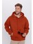 Unisex Oversize Geniş Kesim Pamuklu Yumuşak Dokulu Içi Polarlı Basic Kiremit Renk Kapüşonlu Sweatshi 1